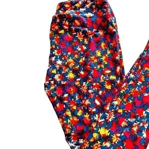 Lularoe TC teal aztec leggings with orange, yellow , white. NWOT.